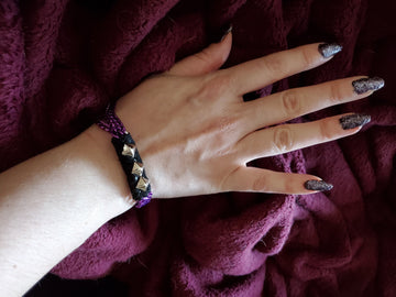 3 Chain Studded Snakeskin Suede Bracelet