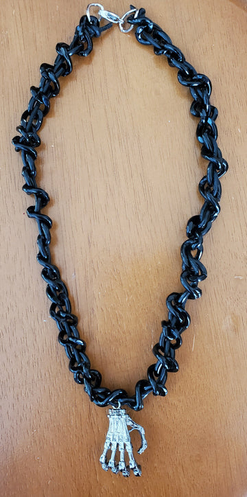 Skeleton Hand Pendant on Large Braided Chain Necklace