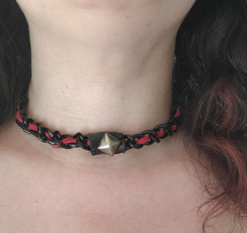 Studded Leather Accented Chain Choker