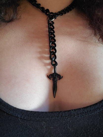 Black Metal Dagger Chain Necklace