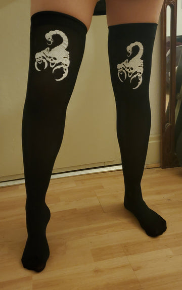 Skull Scorpion Thigh High Stockings