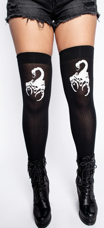 Skull Scorpion Thigh High Stockings
