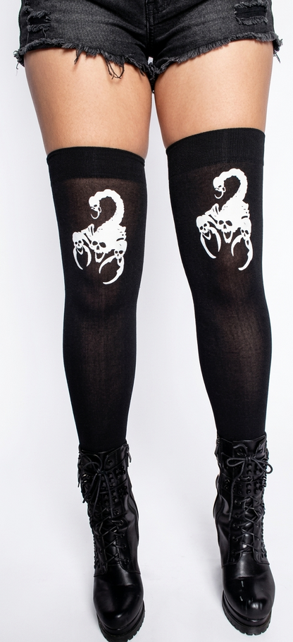 Skull Scorpion Thigh High Stockings