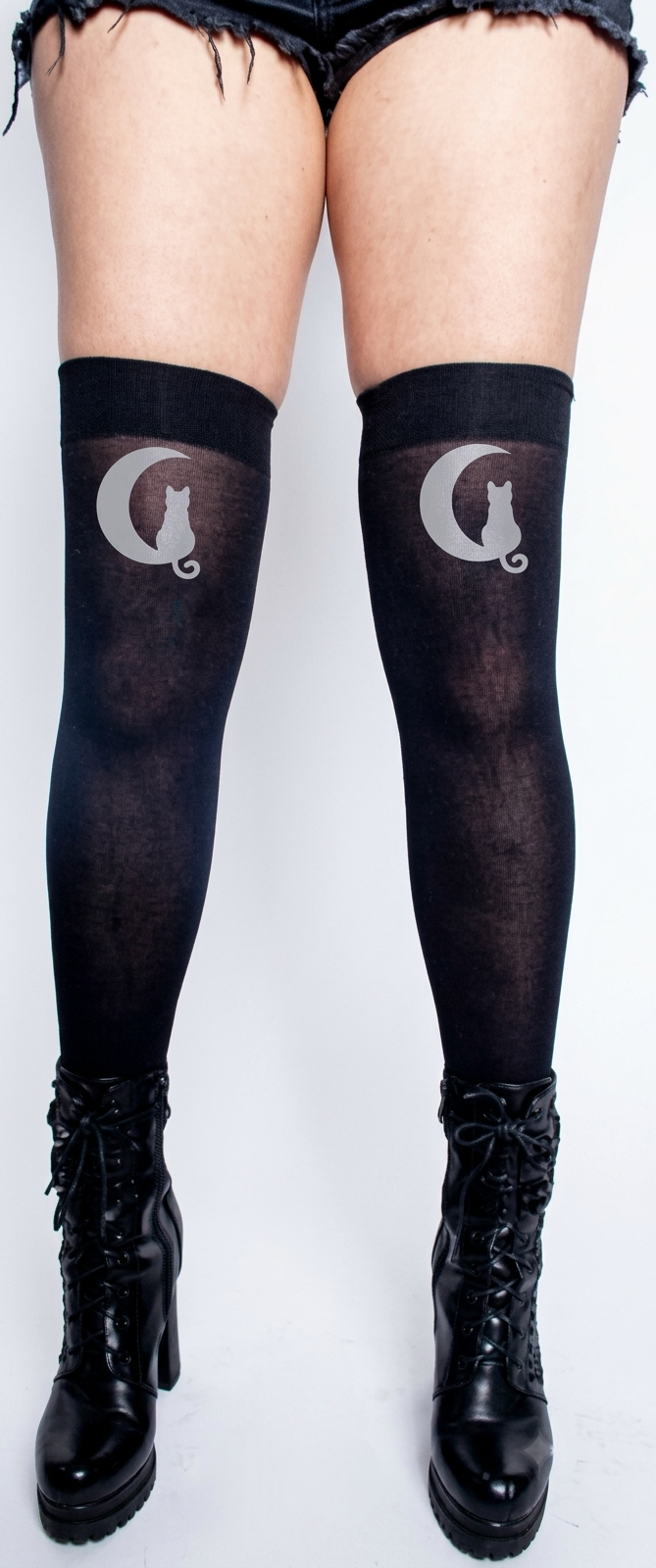 Kitty On The Moon Thigh High Stockings