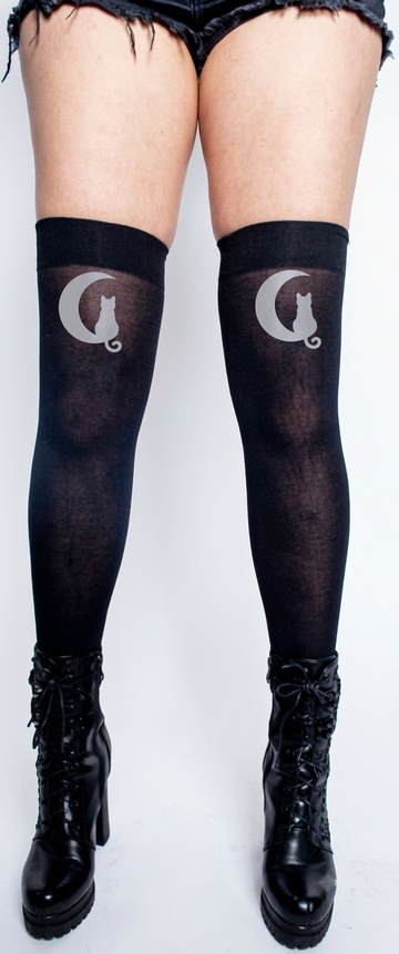 Kitty On The Moon Thigh High Stockings