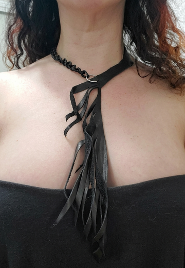 Chain and Leather Fringed Necklace