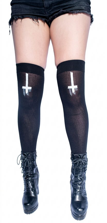 Melting Satanic Cross Thigh High Stockings