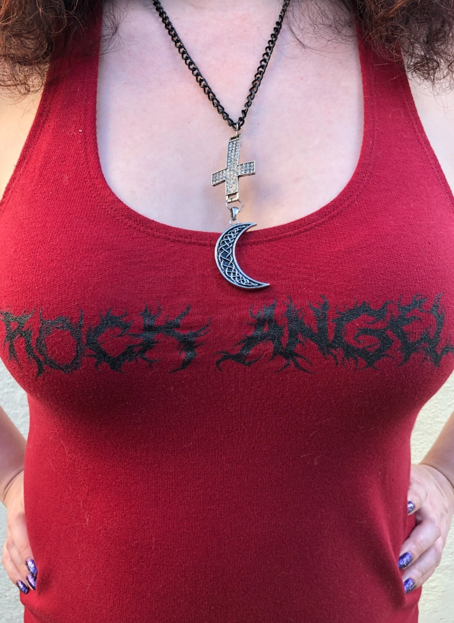 Inverted Cross with Moon Necklace
