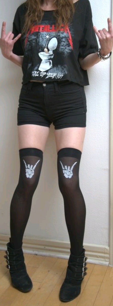 Metal Horns Thigh High Stockings