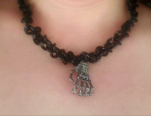 Load image into Gallery viewer, Skeleton Hand Pendant on Large Braided Chain Necklace
