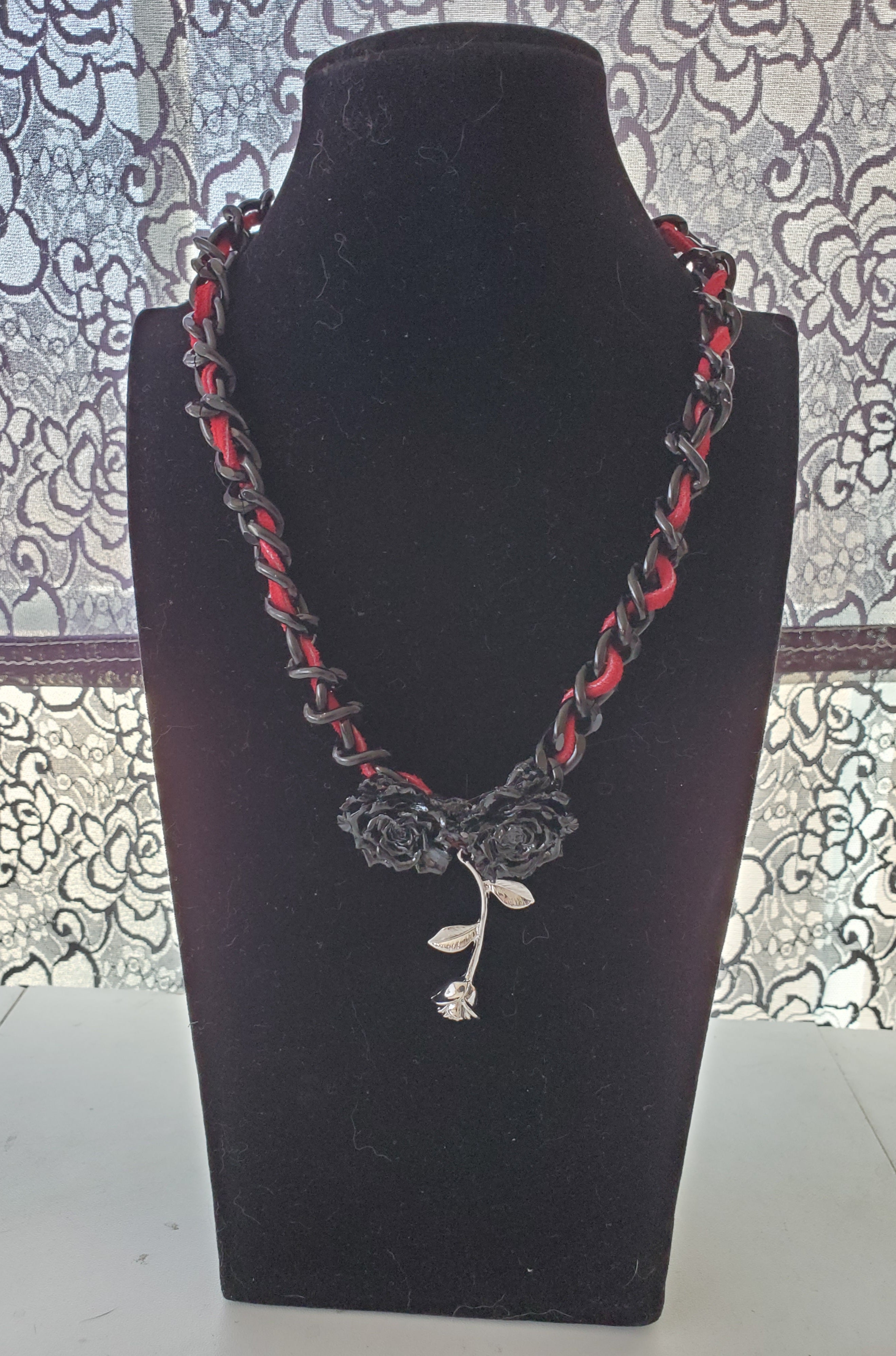 Rose Accented Braided Chain Necklace