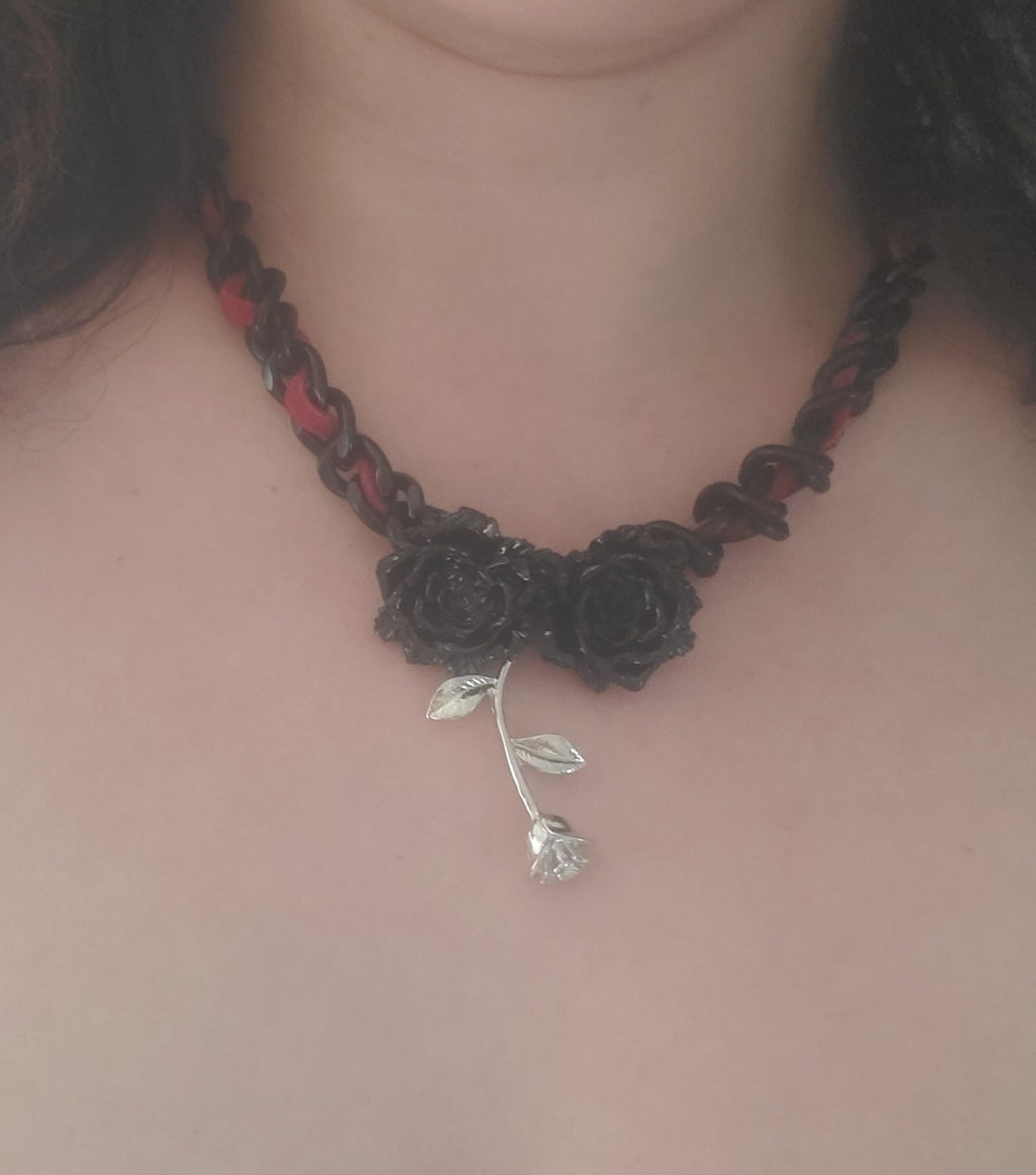 Rose Accented Braided Chain Necklace