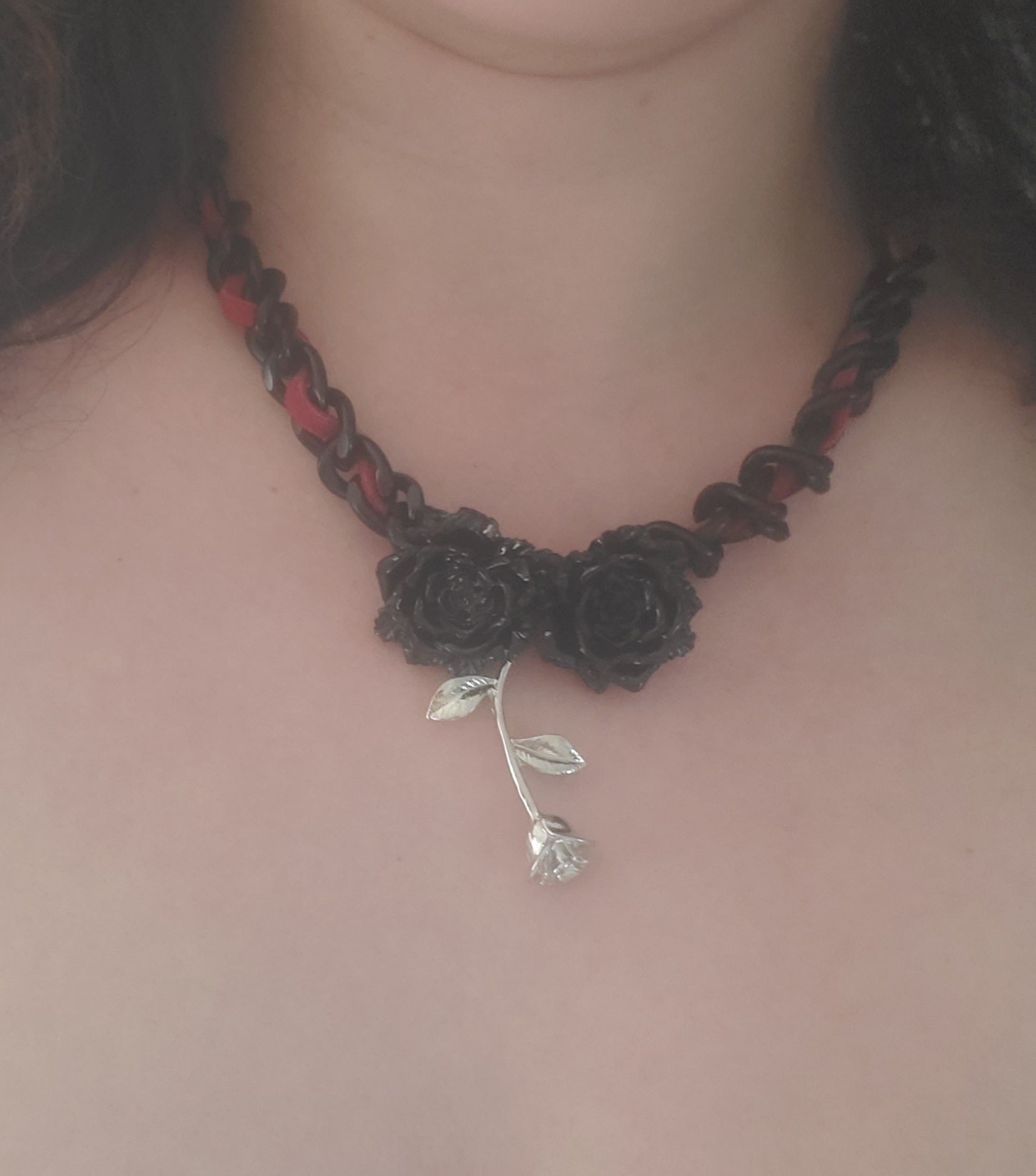 Rose Accented Braided Chain Necklace