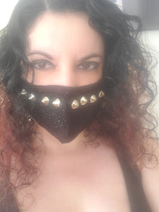 Silver Stud Black Crushed Velvet Face Mask