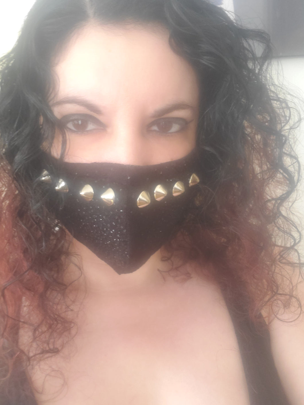 Silver Stud Black Crushed Velvet Face Mask