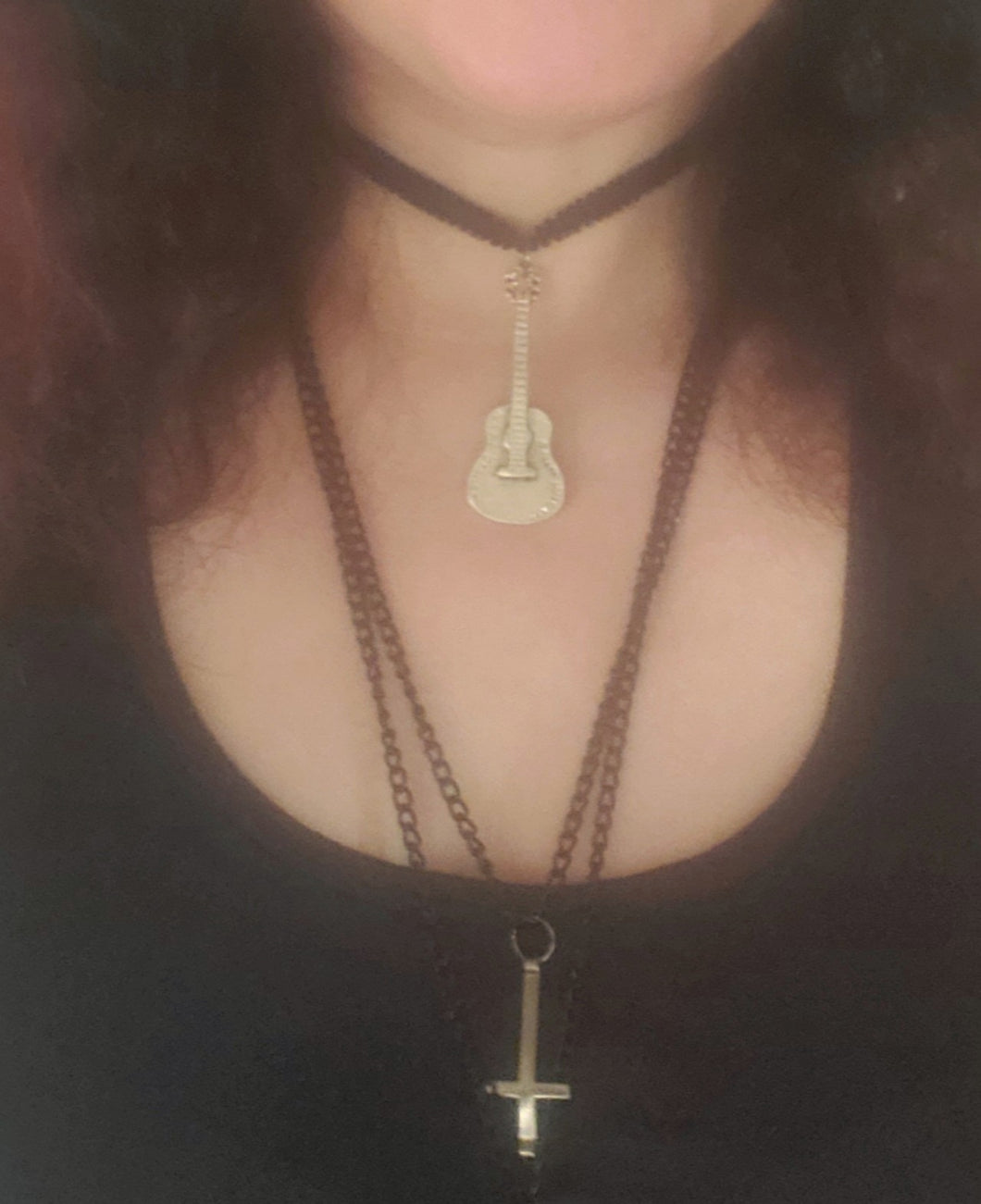 Inverted Cross Pendant On Black Chain Necklace