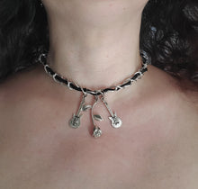 Load image into Gallery viewer, Guitar and Rose Pendant Chain Choker Necklace
