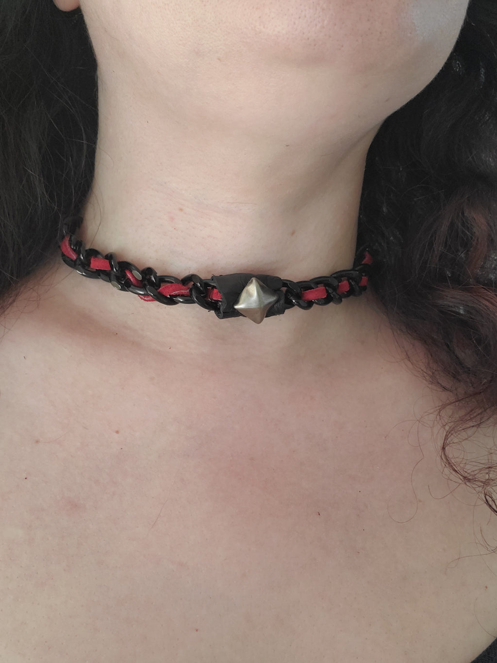 Studded Leather Accented Chain Choker