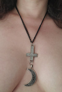 Inverted Cross with Moon Necklace