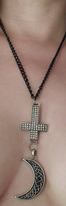 Inverted Cross with Moon Necklace