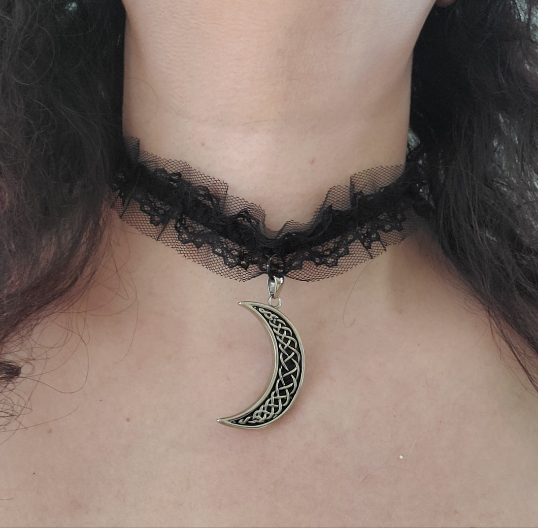 Crescent Moon Lace Choker