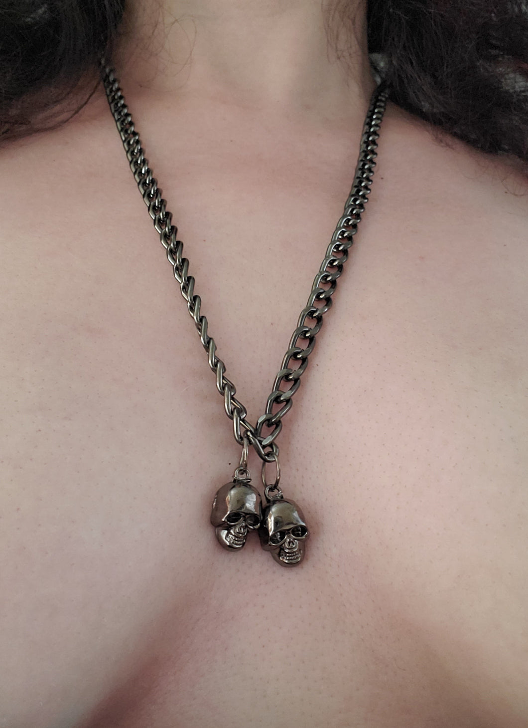 Double Skull Pendant Chain Necklace