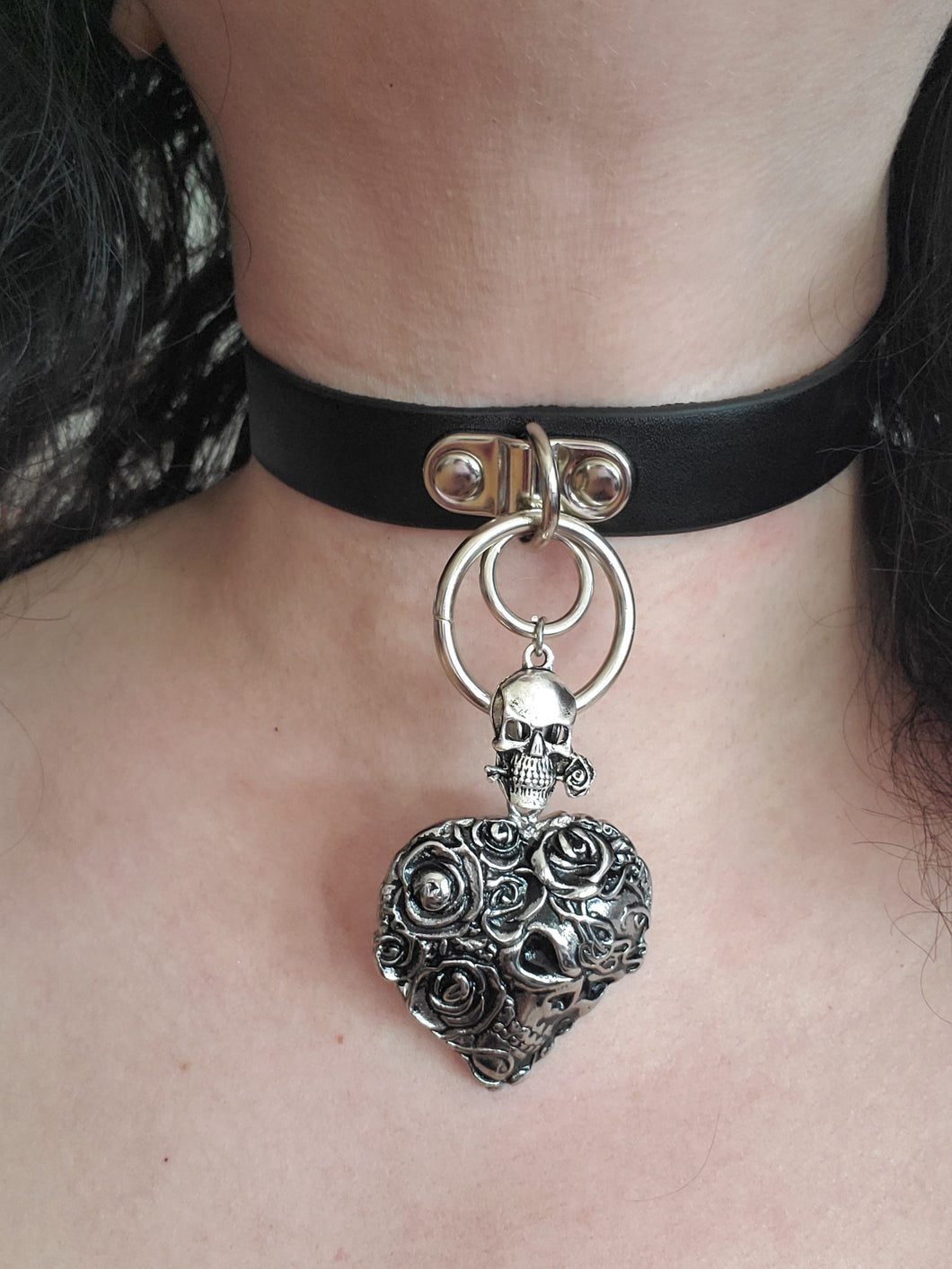 Skulls N' Roses Leather Buckle Choker Necklace