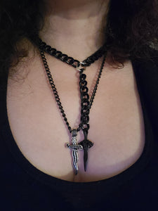 Black Metal Dagger Chain Necklace