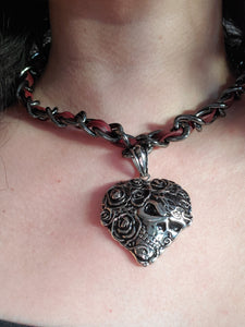 Skull N' Roses Leather Braided Chain Necklace