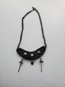 Daggers and Skull Studded Leather Necklace