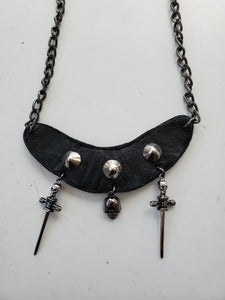 Daggers and Skull Studded Leather Necklace