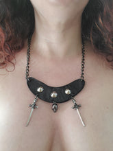 Load image into Gallery viewer, Daggers and Skull Studded Leather Necklace
