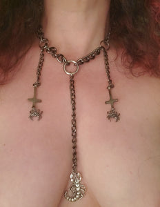 Scorpion and Spider Gunmetal Chain Choker Necklace