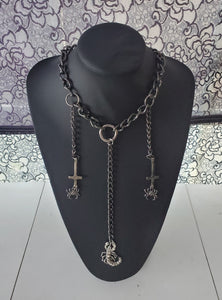 Scorpion and Spider Gunmetal Chain Choker Necklace