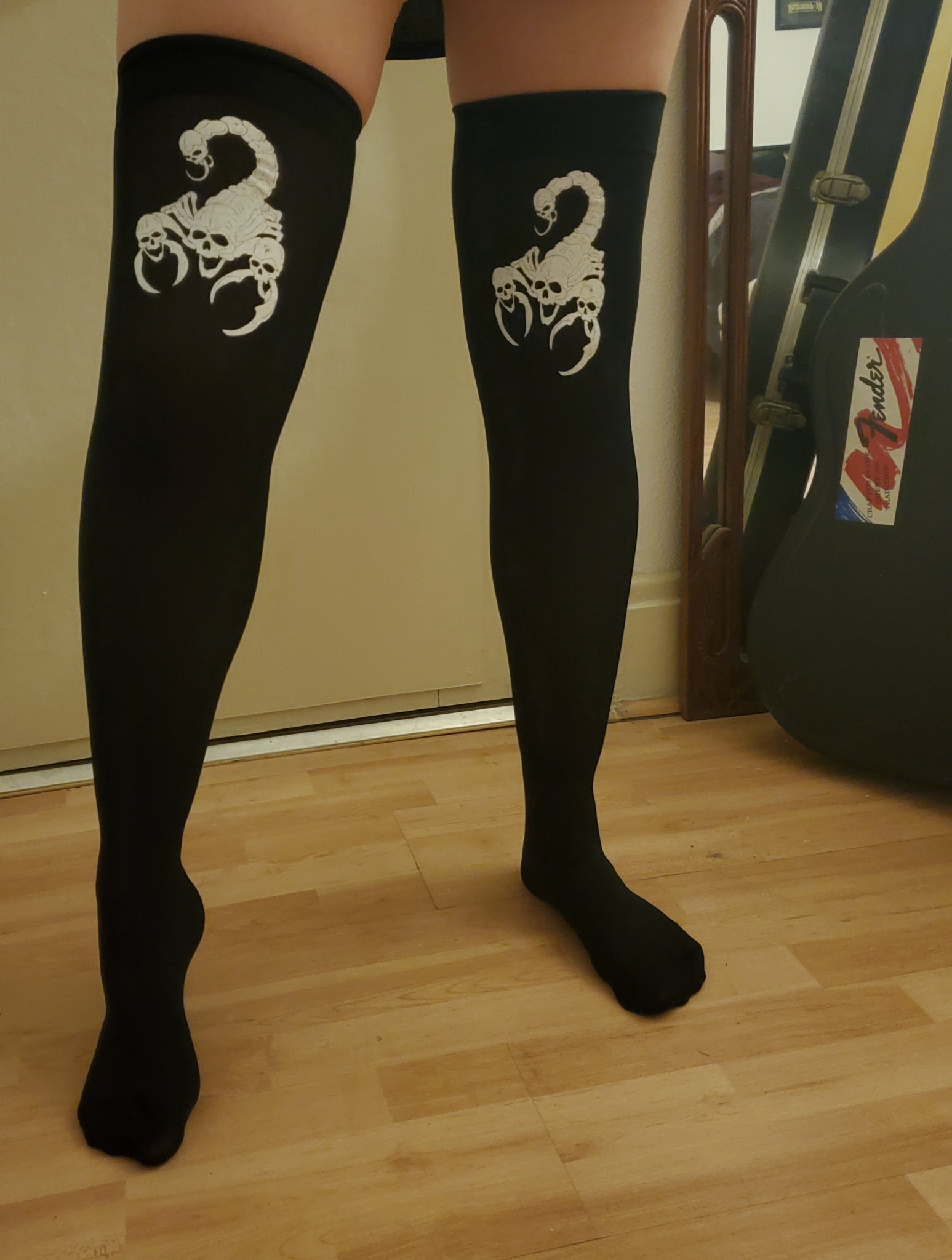 Skull Print Thigh High Stockings