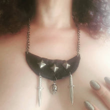 Load image into Gallery viewer, Daggers and Skull Studded Leather Necklace
