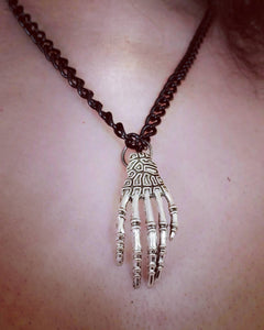 Skeleton Hand On Black Chain Necklace