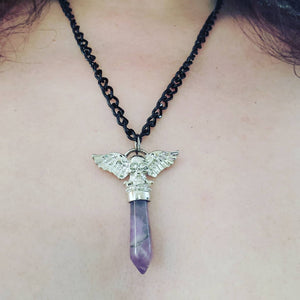 Crystal Skull Angel Pendant Necklace