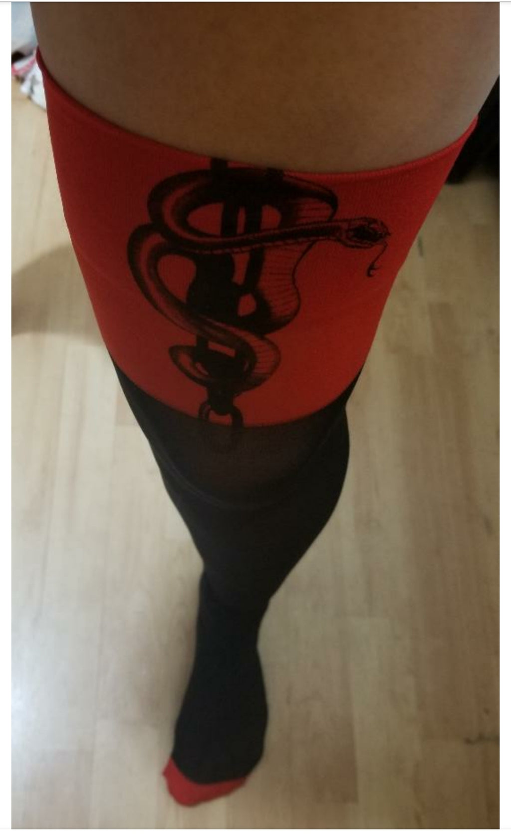 Serpent N' Chain Cuban Style Two Tone Thigh High Stockings