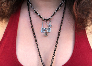 Guitar and Rose Pendant Chain Choker Necklace