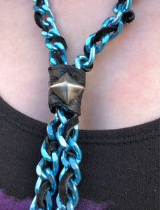 Turquoise Leather Braided Chain Necklace