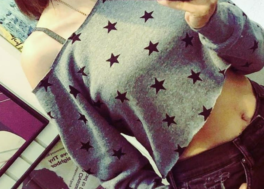 Star Print Cropped Sweatshirt Top