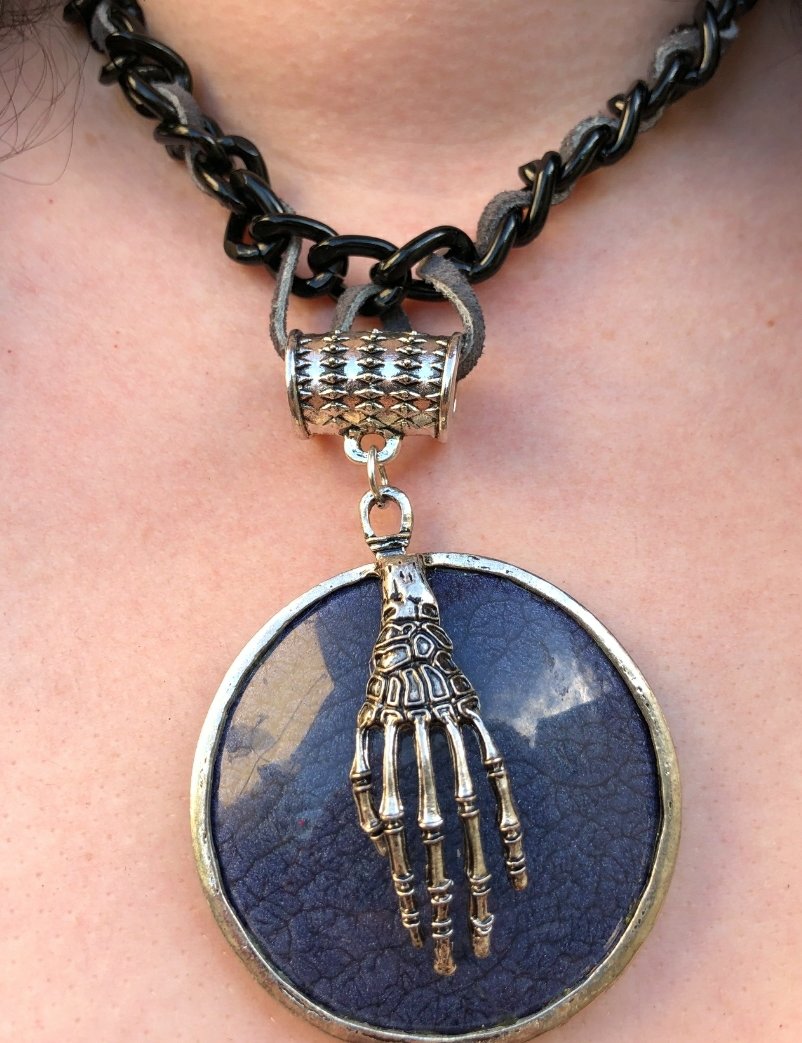 Skeleton Hand Jewel Braided Chain Necklace