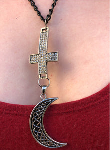 Inverted Cross with Moon Necklace