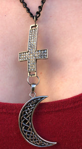 Inverted Cross with Moon Necklace